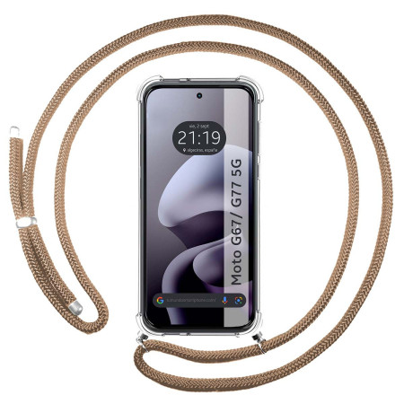 Funda Colgante Transparente para Motorola Moto g67 / g77 5G con Cordon Camel