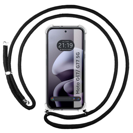 Funda Colgante Transparente para Motorola Moto g67 / g77 5G con Cordon Negro