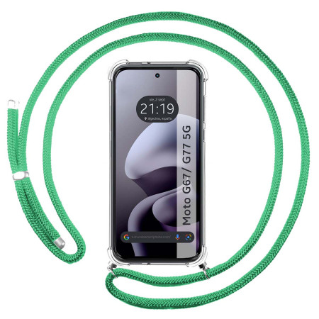 Funda Colgante Transparente para Motorola Moto g67 / g77 5G con Cordon Verde Agua