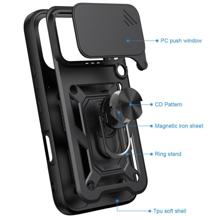 Funda Tough Armor con Anillo Giratorio Negra para Huawei Honor 600 5G
