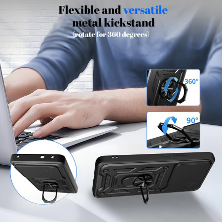 Funda Tough Armor con Anillo Giratorio Negra para Realme 16 Pro+ Plus 5G