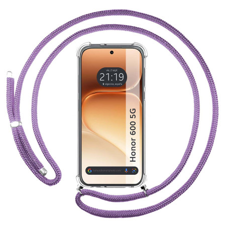 Funda Colgante Transparente para Huawei Honor 600 5G con Cordon Morado