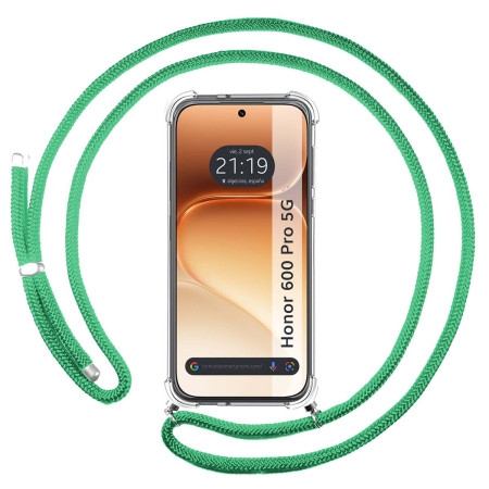 Funda Colgante Transparente para Huawei Honor 600 Pro 5G con Cordon Verde Agua