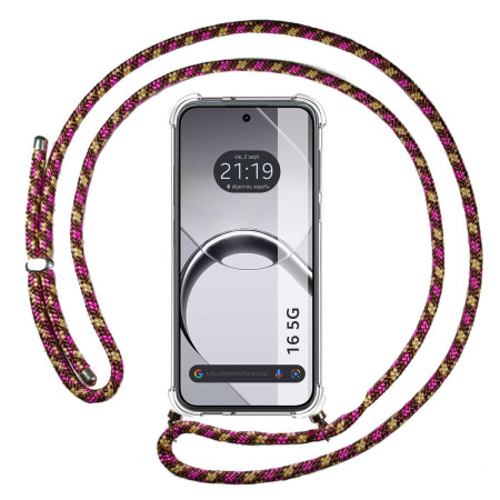 Funda Colgante Transparente para Realme 16 5G con Cordon Rosa / Dorado