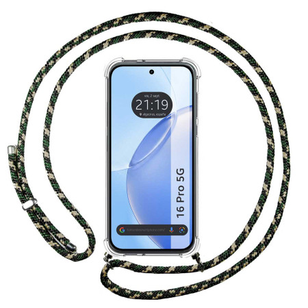 Funda Colgante Transparente para Realme 16 Pro 5G con Cordon Verde / Dorado