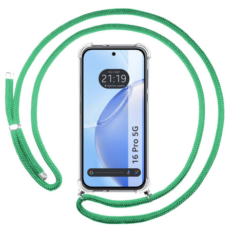 Funda Colgante Transparente para Realme 16 Pro 5G con Cordon Verde Agua