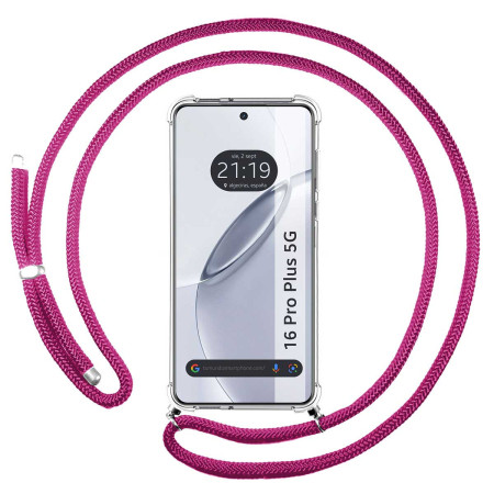Funda Colgante Transparente para Realme 16 Pro+ Plus 5G con Cordon Rosa Fucsia