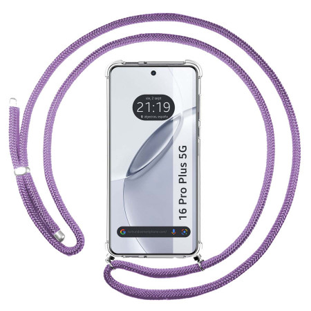 Funda Colgante Transparente para Realme 16 Pro+ Plus 5G con Cordon Morado