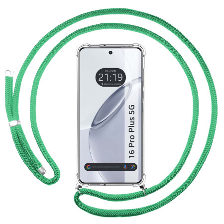 Funda Colgante Transparente para Realme 16 Pro+ Plus 5G con Cordon Verde Agua