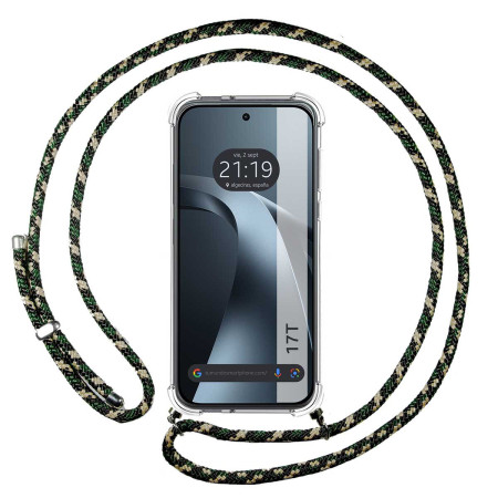 Funda Colgante Transparente para Xiaomi 17T 5G con Cordon Verde / Dorado