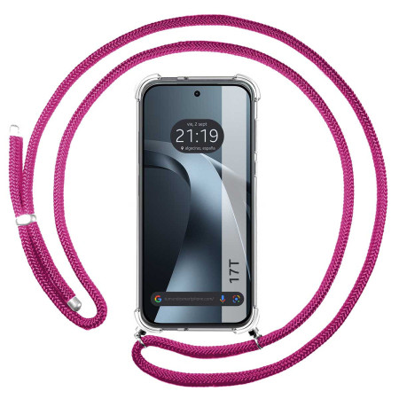 Funda Colgante Transparente para Xiaomi 17T 5G con Cordon Rosa Fucsia