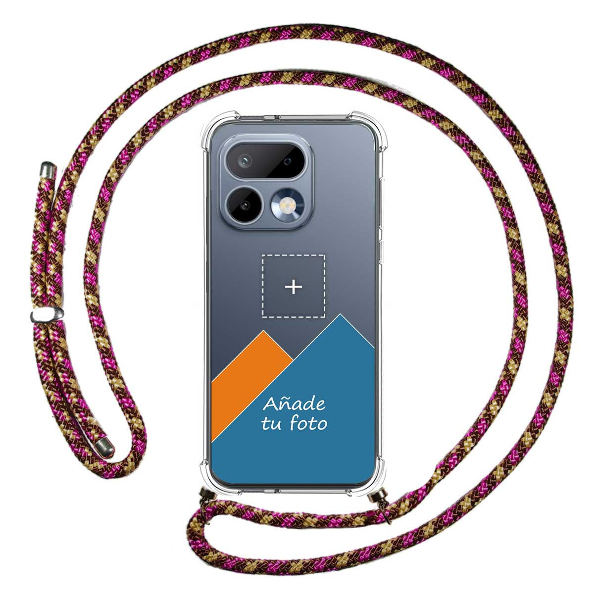 Personaliza tu Funda Colgante Transparente para Realme 16 Pro 5G con Cordon Rosa / Dorado Dibujo Personalizada