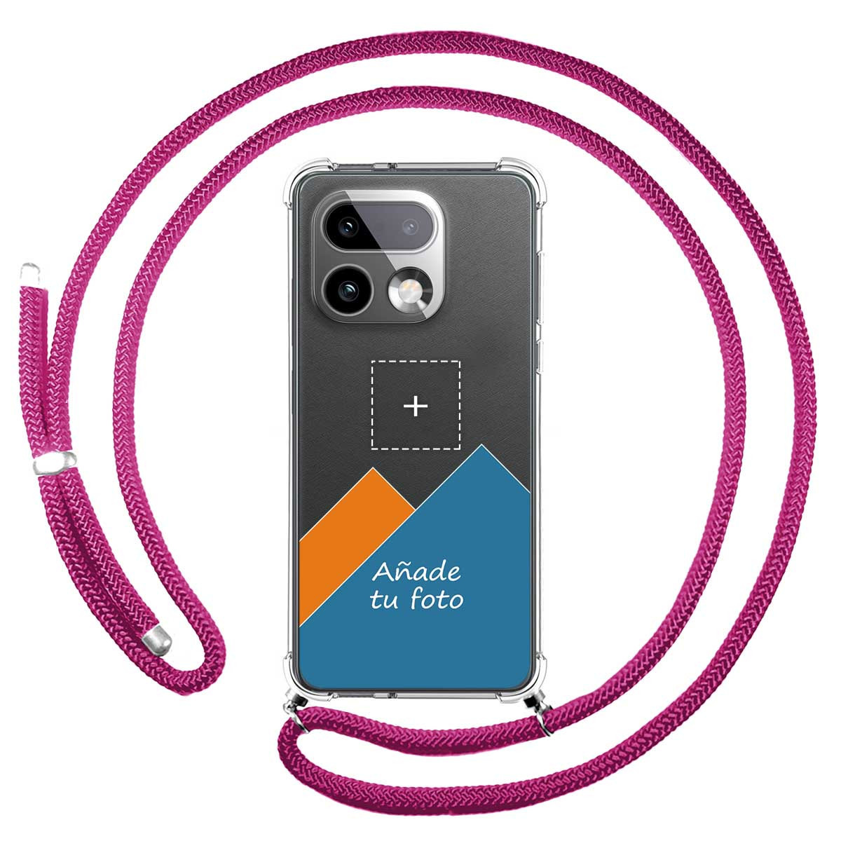 Personaliza tu Funda Colgante Transparente para Realme 16 Pro+ Plus 5G con Cordon Rosa Fucsia Dibujo Personalizada