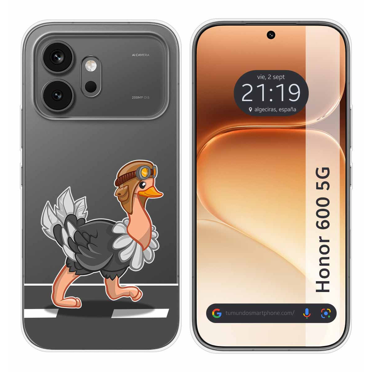 Funda Silicona Transparente para Huawei Honor 600 5G diseño Avestruz Dibujos