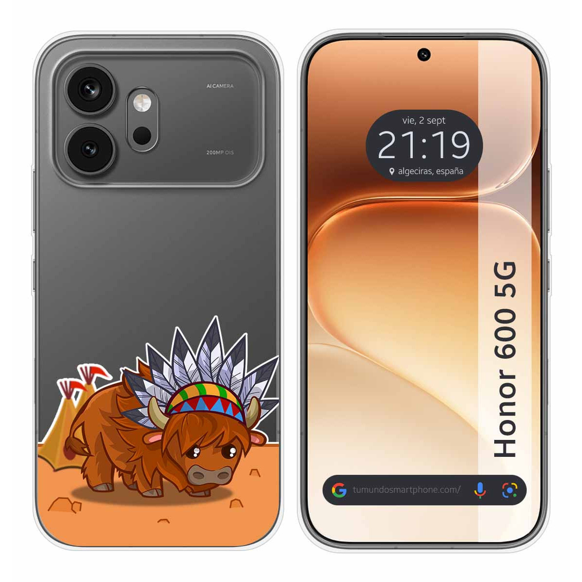 Funda Silicona Transparente para Huawei Honor 600 5G diseño Bufalo Dibujos