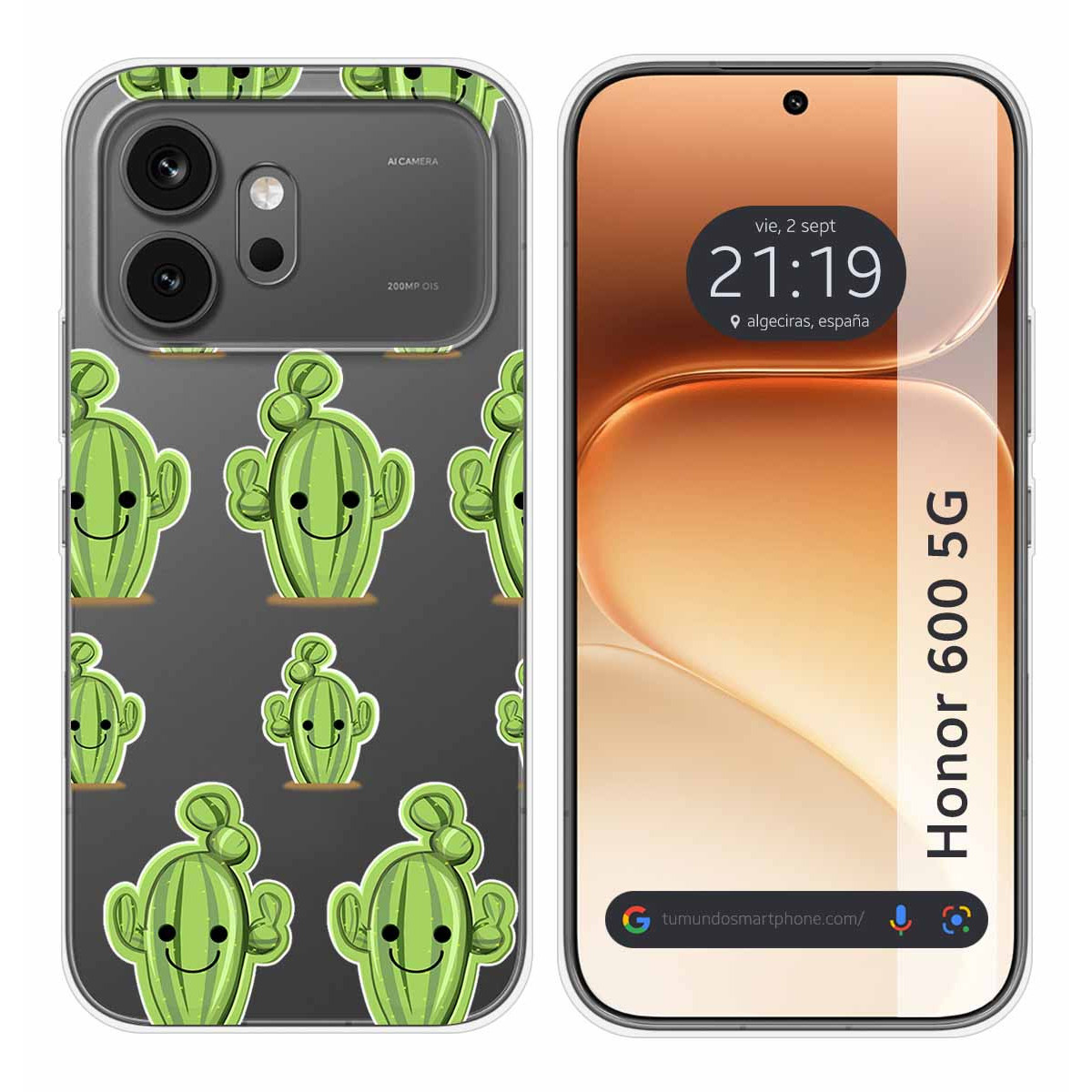 Funda Silicona Transparente para Huawei Honor 600 5G diseño Cactus Dibujos