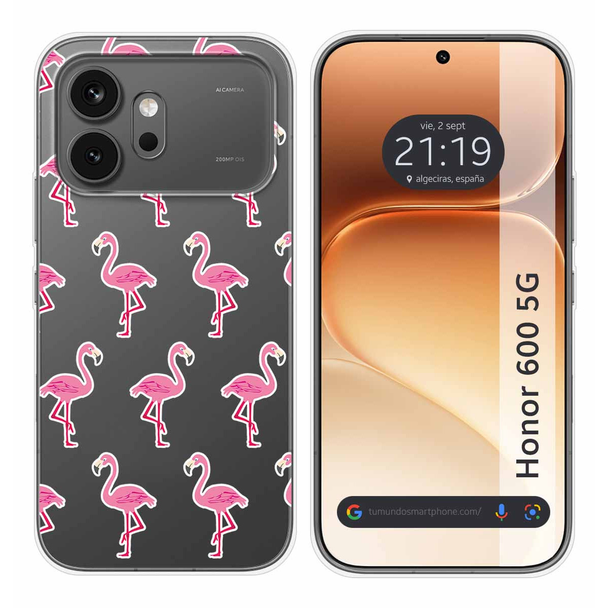 Funda Silicona Transparente para Huawei Honor 600 5G diseño Flamenco Dibujos