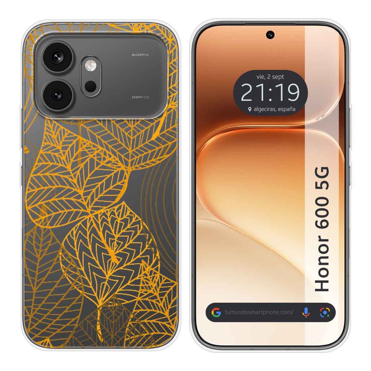 Funda Silicona Transparente para Huawei Honor 600 5G diseño Hojas Dibujos