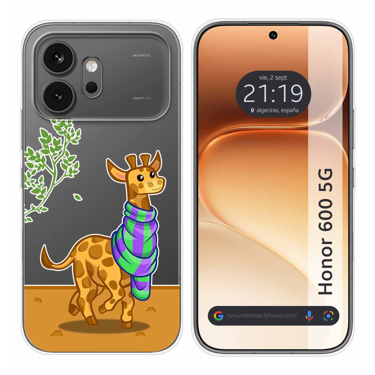 Funda Silicona Transparente para Huawei Honor 600 5G diseño Jirafa Dibujos