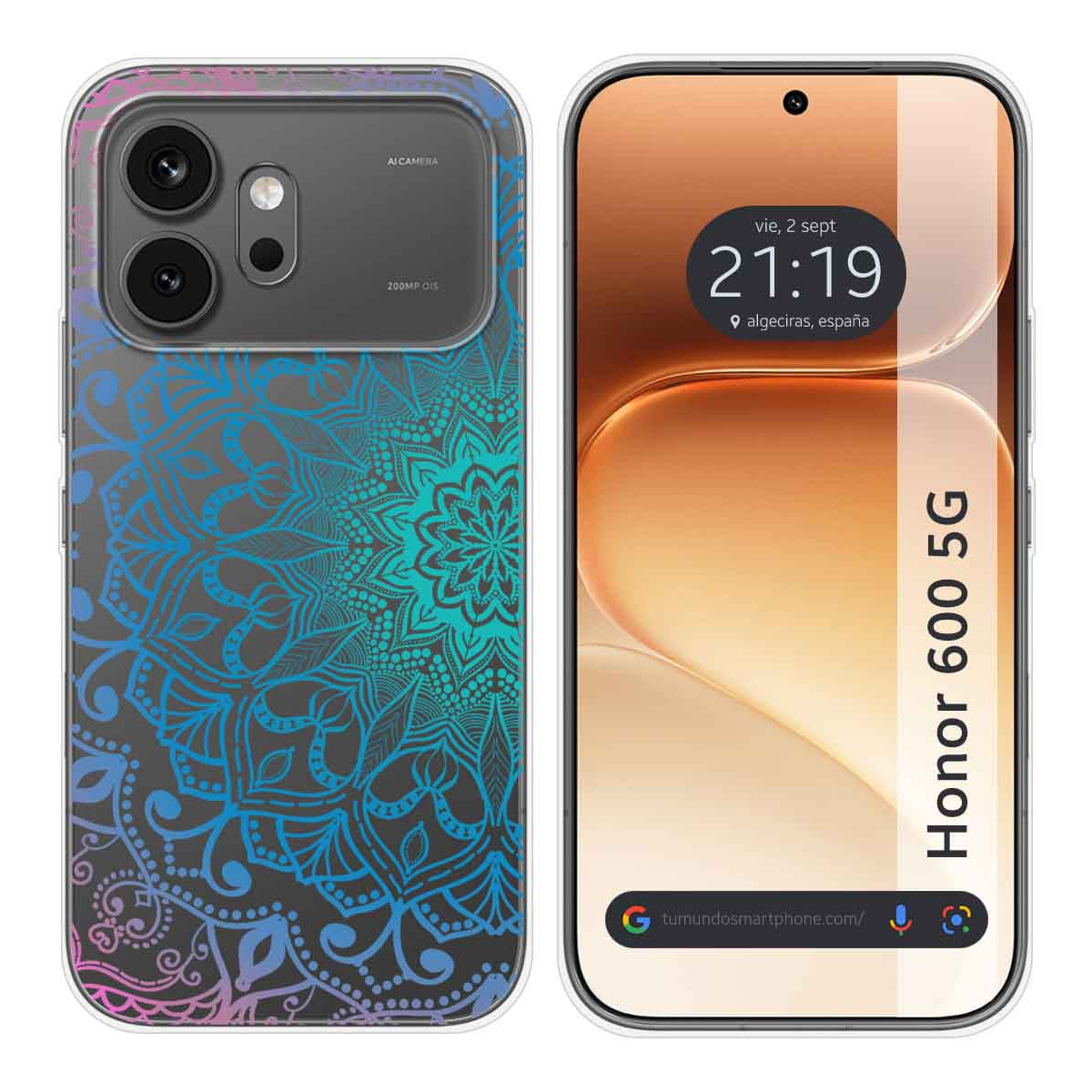 Funda Silicona Transparente para Huawei Honor 600 5G diseño Mandala Dibujos
