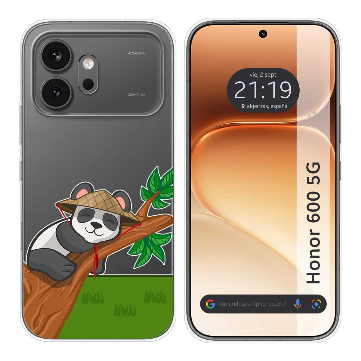 Funda Silicona Transparente para Huawei Honor 600 5G diseño Panda Dibujos