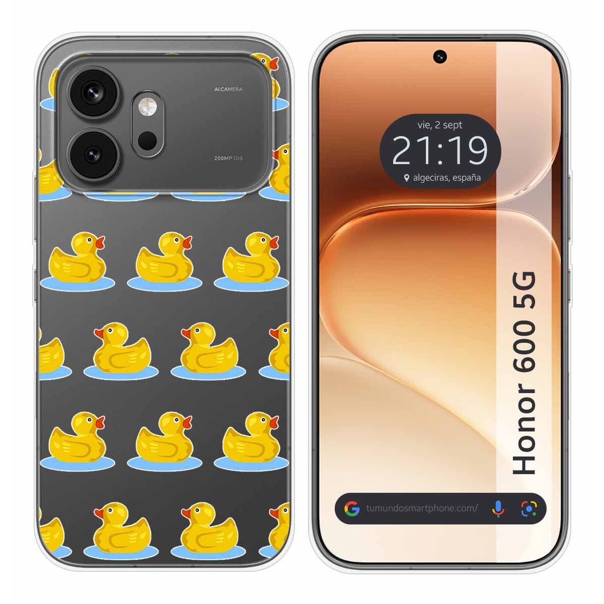 Funda Silicona Transparente para Huawei Honor 600 5G diseño Pato Dibujos