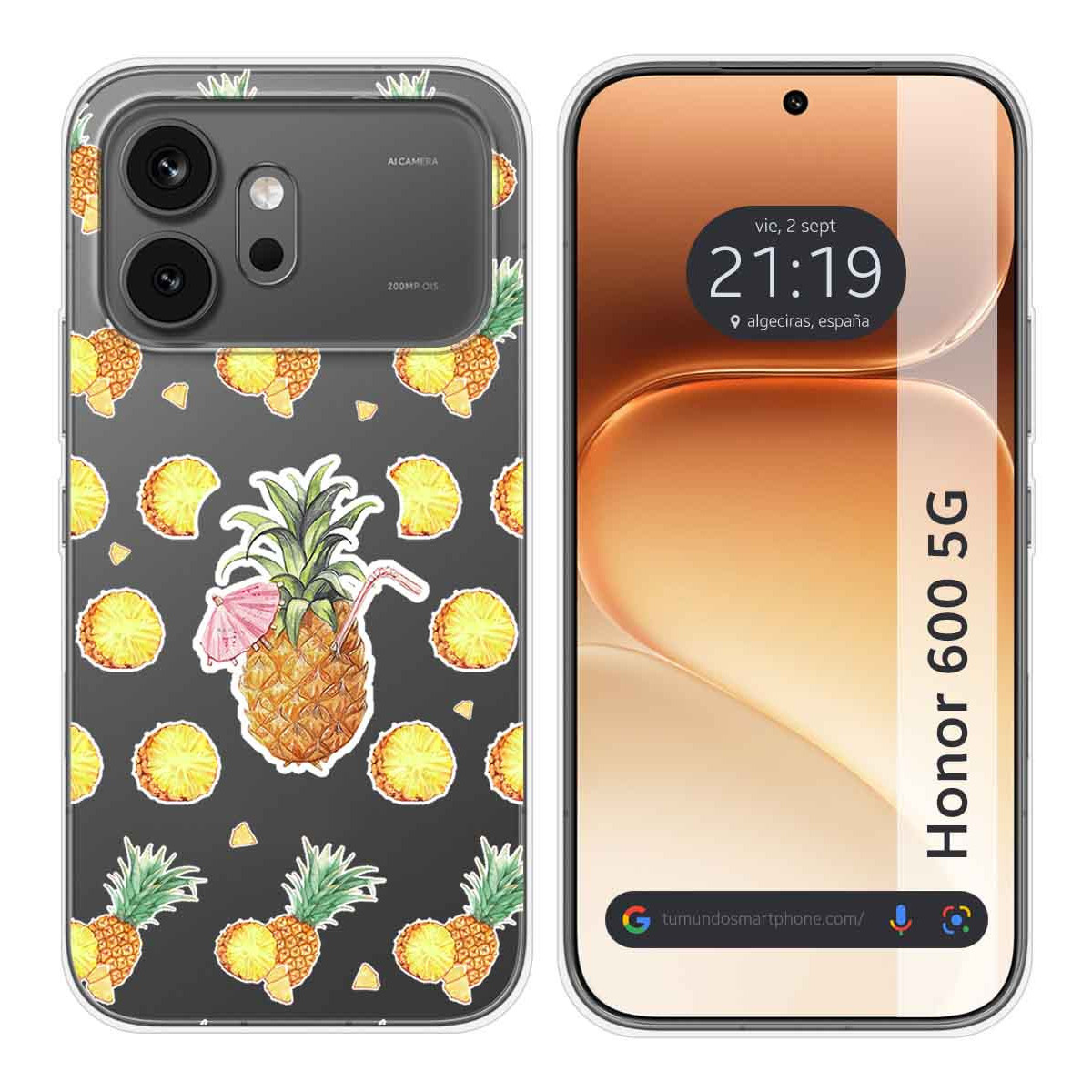 Funda Silicona Transparente para Huawei Honor 600 5G diseño Piña Dibujos