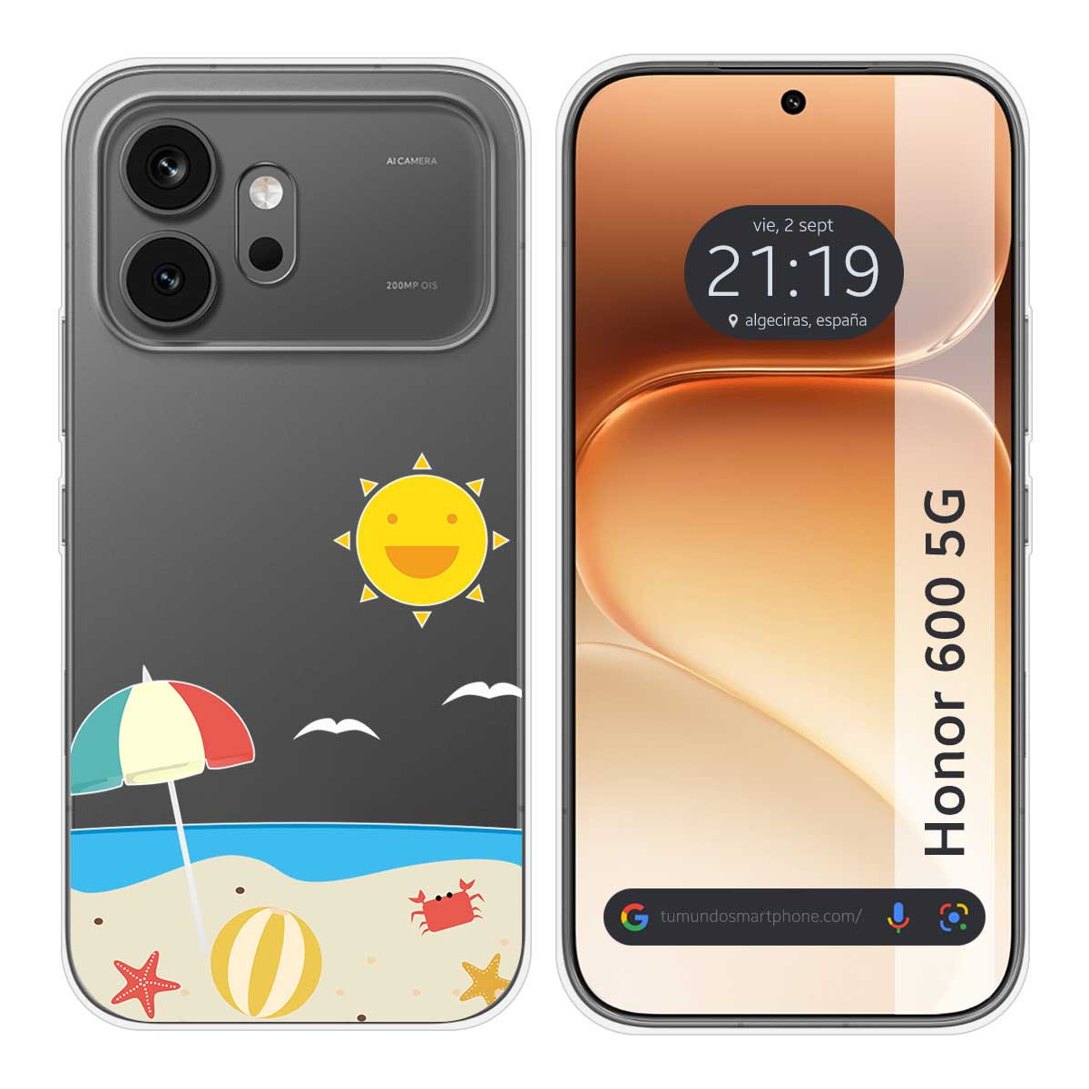Funda Silicona Transparente para Huawei Honor 600 5G diseño Playa Dibujos