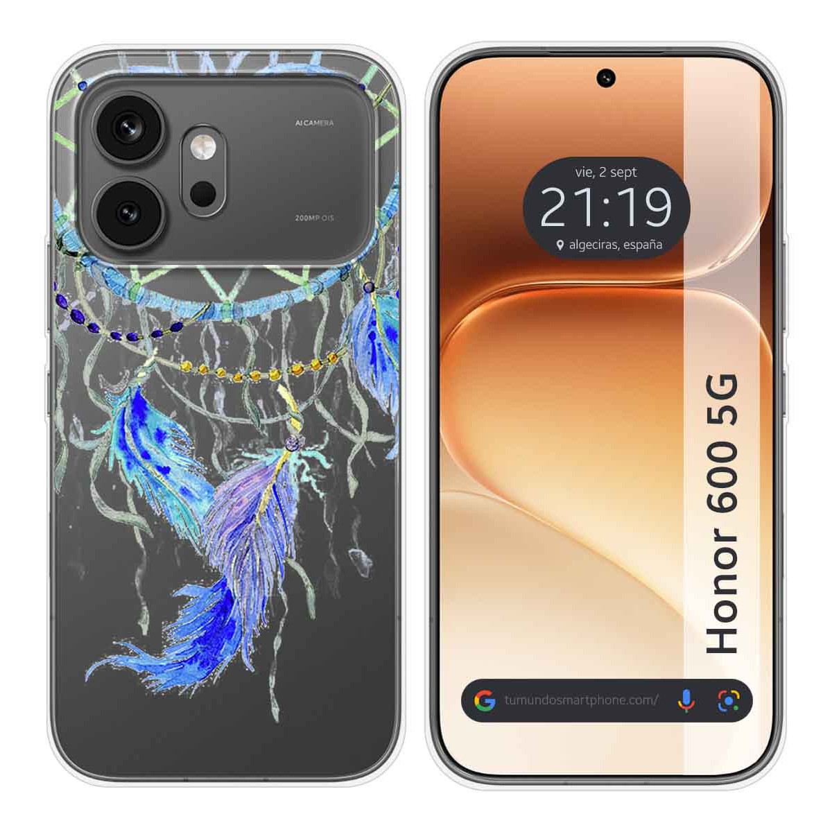 Funda Silicona Transparente para Huawei Honor 600 5G diseño Plumas Dibujos