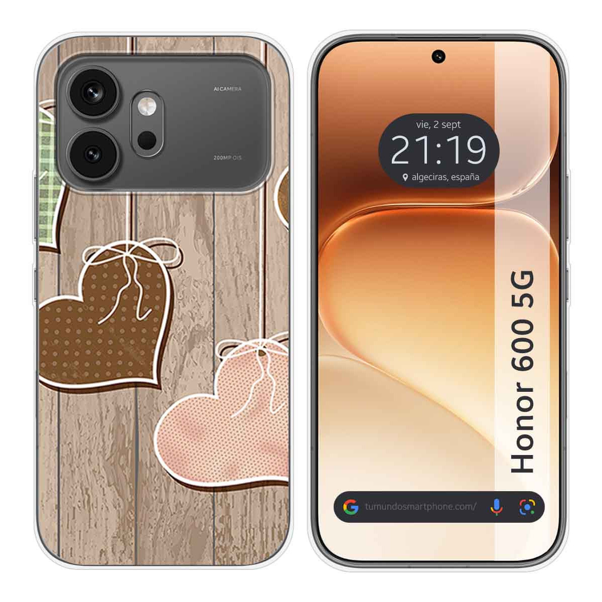 Funda Silicona para Huawei Honor 600 5G diseño Corazones Madera Dibujos