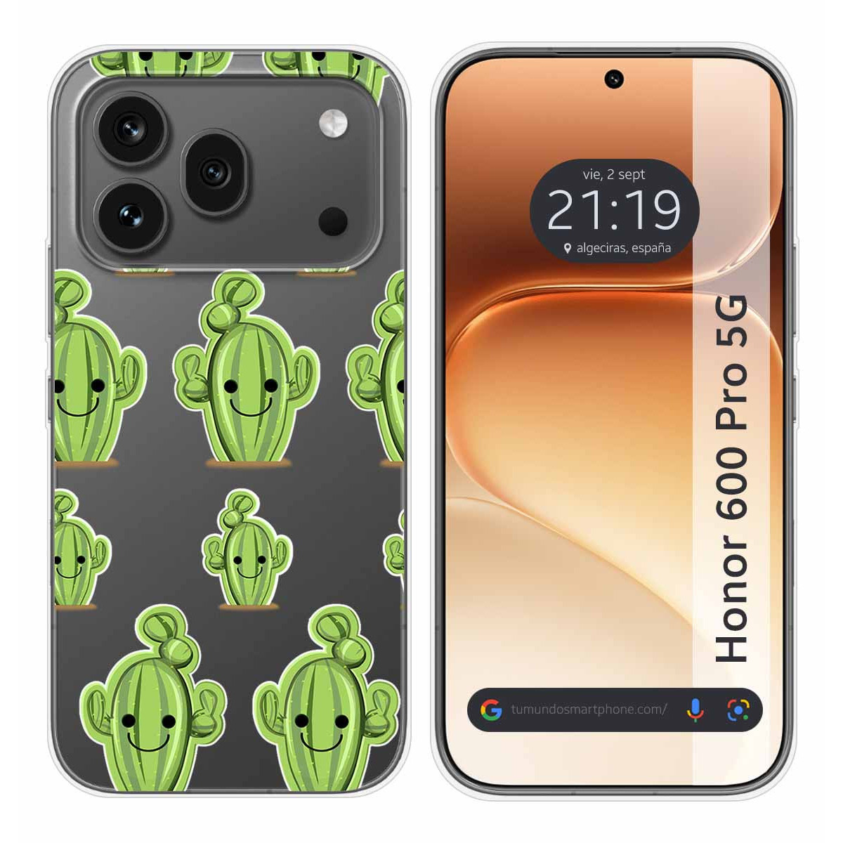 Funda Silicona Transparente para Huawei Honor 600 Pro 5G diseño Cactus Dibujos