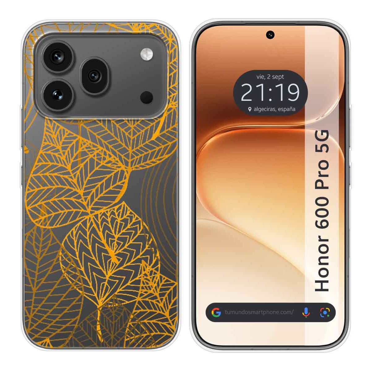 Funda Silicona Transparente para Huawei Honor 600 Pro 5G diseño Hojas Dibujos