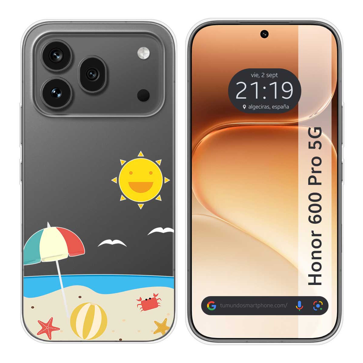 Funda Silicona Transparente para Huawei Honor 600 Pro 5G diseño Playa Dibujos