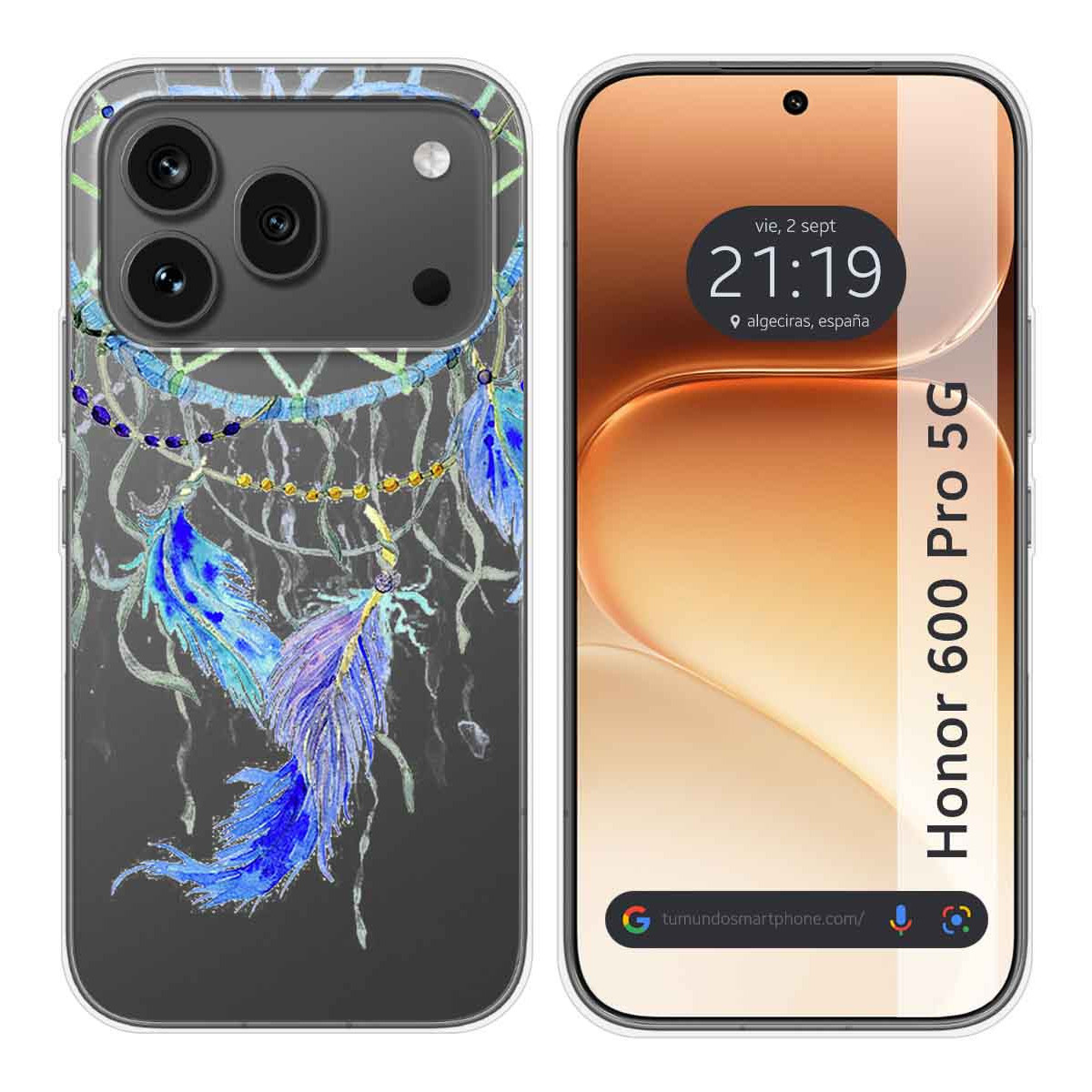 Funda Silicona Transparente para Huawei Honor 600 Pro 5G diseño Plumas Dibujos
