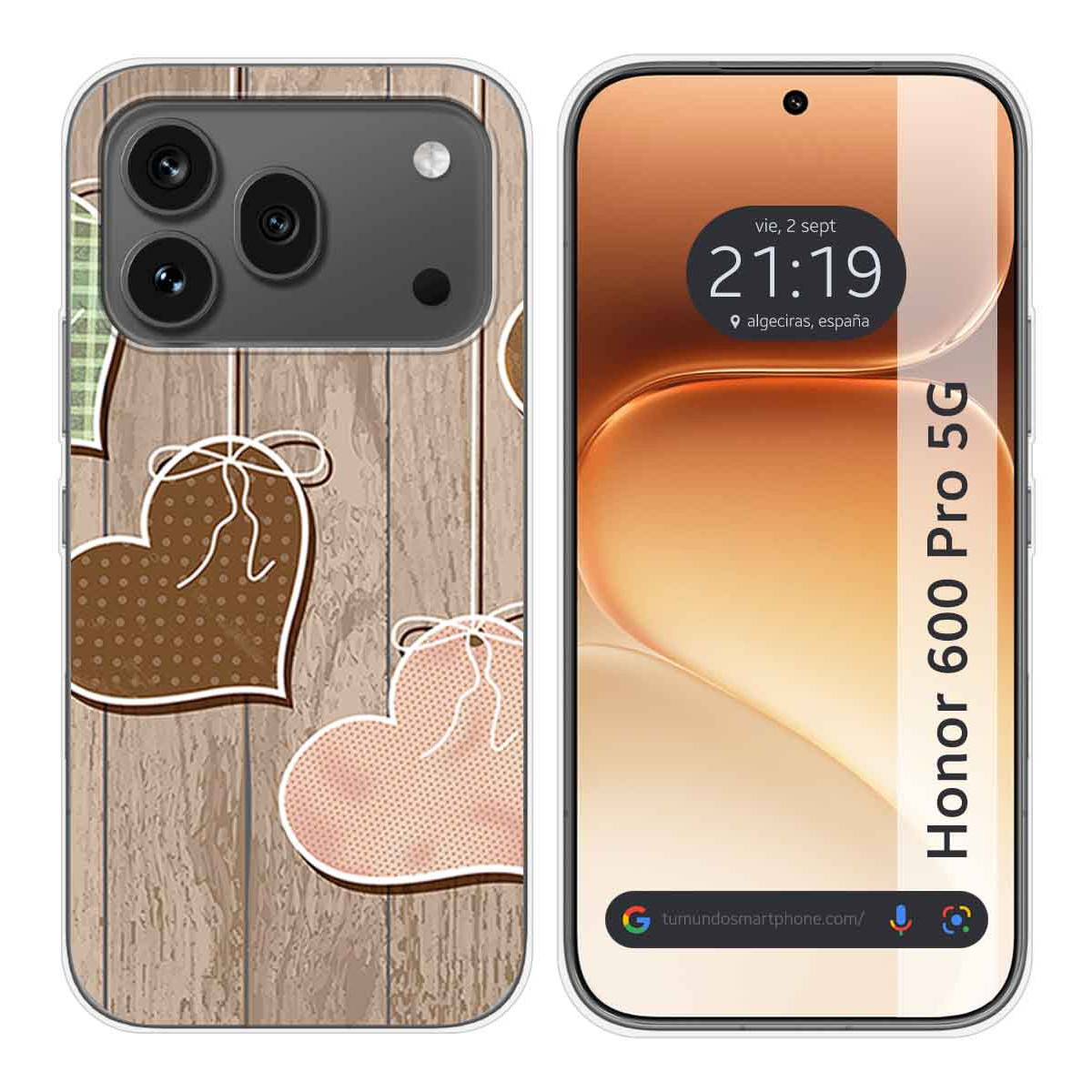 Funda Silicona para Huawei Honor 600 Pro 5G diseño Corazones Madera Dibujos