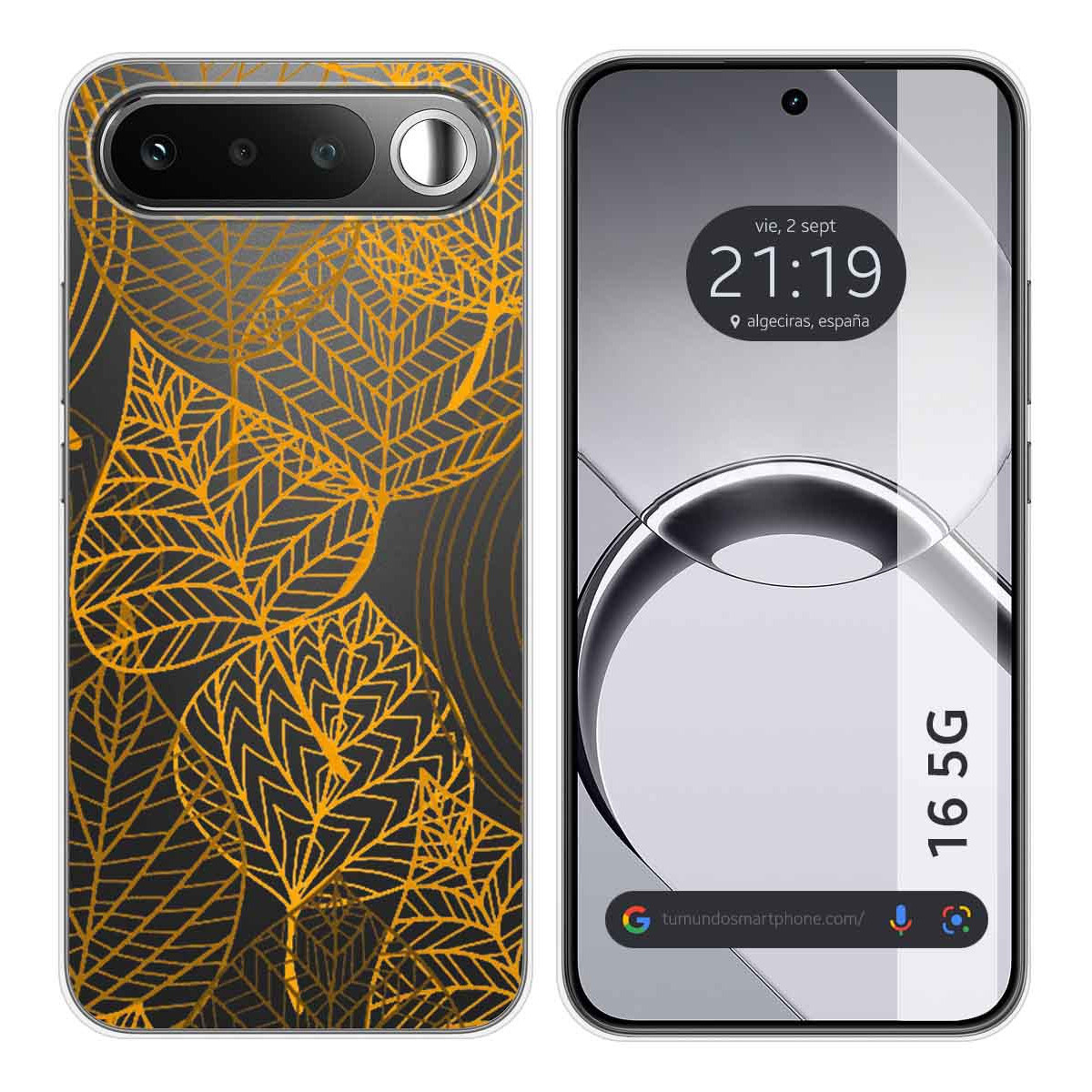 Funda Silicona Transparente para Realme 16 5G diseño Hojas Dibujos