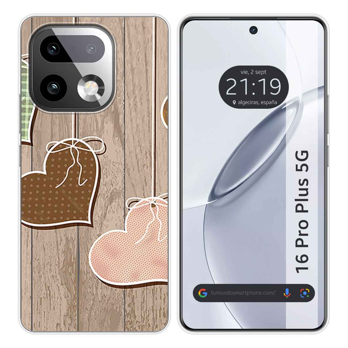 Funda Silicona para Realme 16 Pro+ Plus 5G diseño Corazones Madera Dibujos