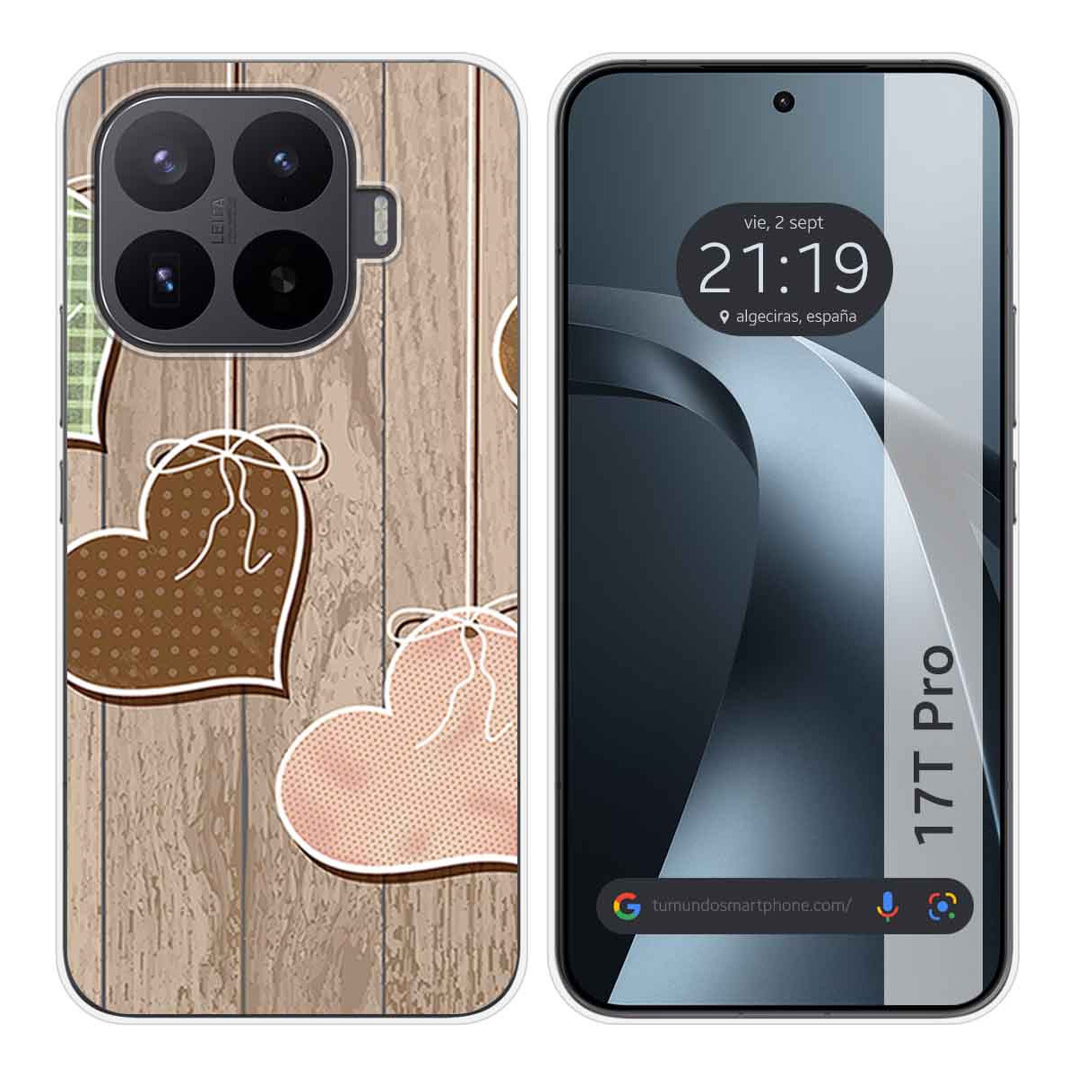 Funda Silicona para Xiaomi 17T Pro 5G diseño Corazones Madera Dibujos