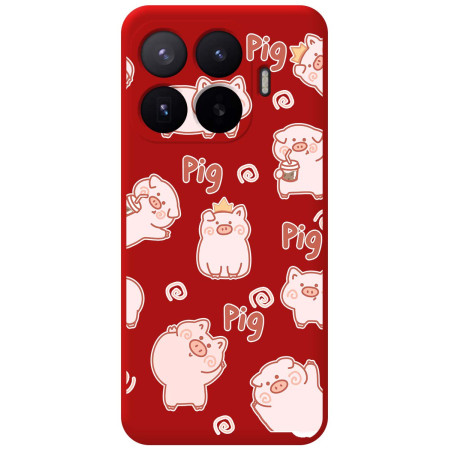 Funda Silicona Líquida Roja para Xiaomi 17T Pro 5G diseño Cerdos Dibujos