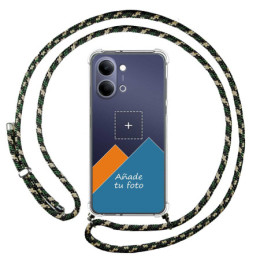Personaliza tu Funda Colgante Transparente para Vivo Y21 5G con Cordon Verde / Dorado Dibujo Personalizada