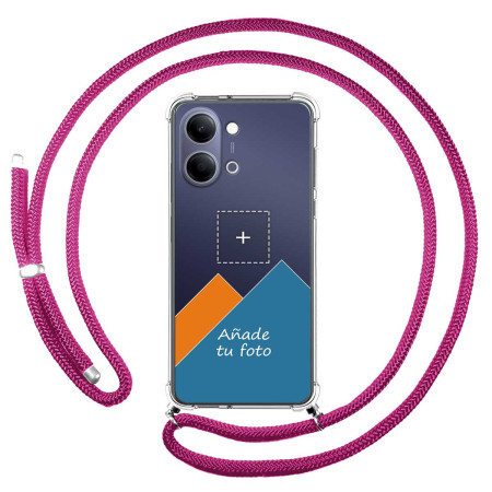 Personaliza tu Funda Colgante Transparente para Vivo Y21 5G con Cordon Rosa Fucsia Dibujo Personalizada