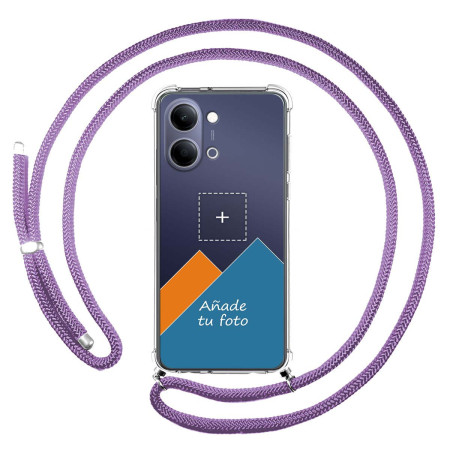 Personaliza tu Funda Colgante Transparente para Vivo Y21 5G con Cordon Morado Dibujo Personalizada