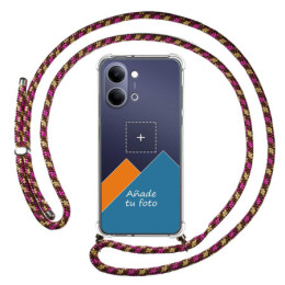 Personaliza tu Funda Colgante Transparente para Vivo Y21 5G con Cordon Rosa / Dorado Dibujo Personalizada