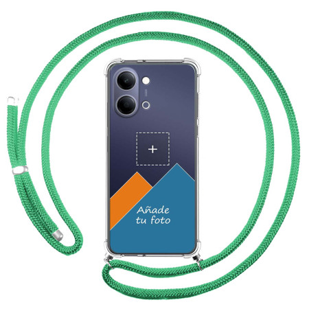 Personaliza tu Funda Colgante Transparente para Vivo Y21 5G con Cordon Verde Agua Dibujo Personalizada
