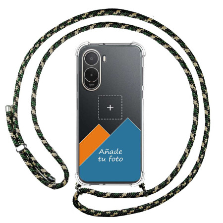 Personaliza tu Funda Colgante Transparente para Xiaomi Poco C81 Pro 4G con Cordon Verde / Dorado Dibujo Personalizada