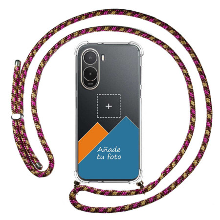 Personaliza tu Funda Colgante Transparente para Xiaomi Poco C81 Pro 4G con Cordon Rosa / Dorado Dibujo Personalizada