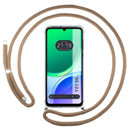 Funda Colgante Transparente para Vivo Y21 5G con Cordon Camel