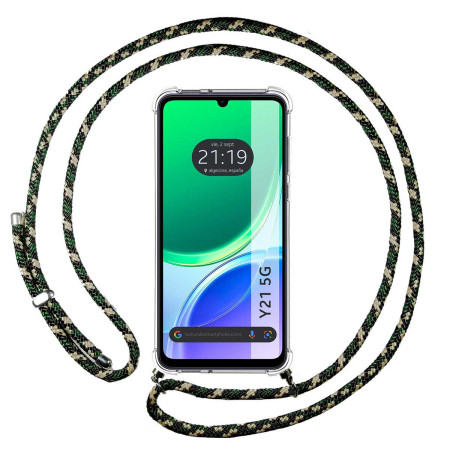 Funda Colgante Transparente para Vivo Y21 5G con Cordon Verde / Dorado