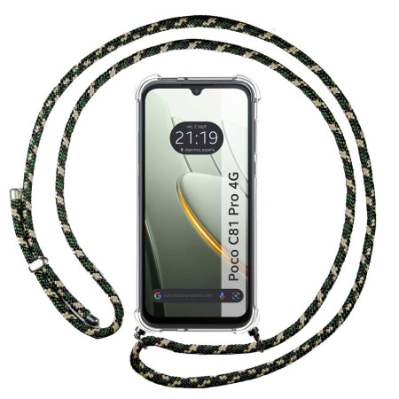 Funda Colgante Transparente para Xiaomi Poco C81 Pro 4G con Cordon Verde / Dorado