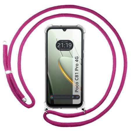 Funda Colgante Transparente para Xiaomi Poco C81 Pro 4G con Cordon Rosa Fucsia